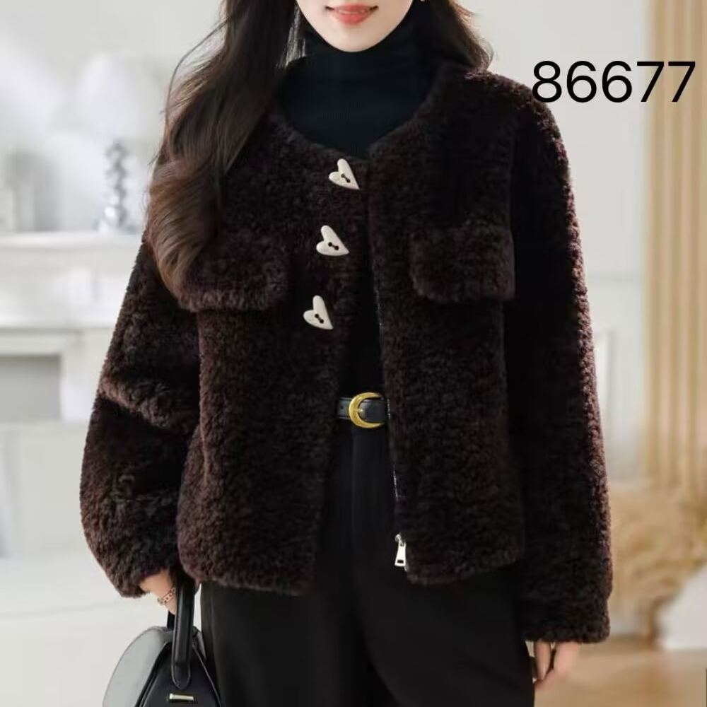 羊羔毛圆领皮草外套保暖显瘦上衣