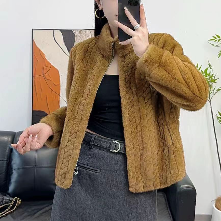 仿水貂绒外套女宽松显瘦百搭上衣