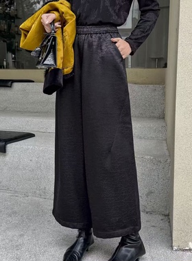 黑色加绒阔腿裤女2025新款冬季高端品牌加厚保暖显瘦直筒裤3586