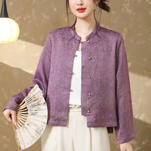 1219款 优雅气质丝缎衬衫 国风人丝香云纱衬衣外套妈妈秋装 新中式