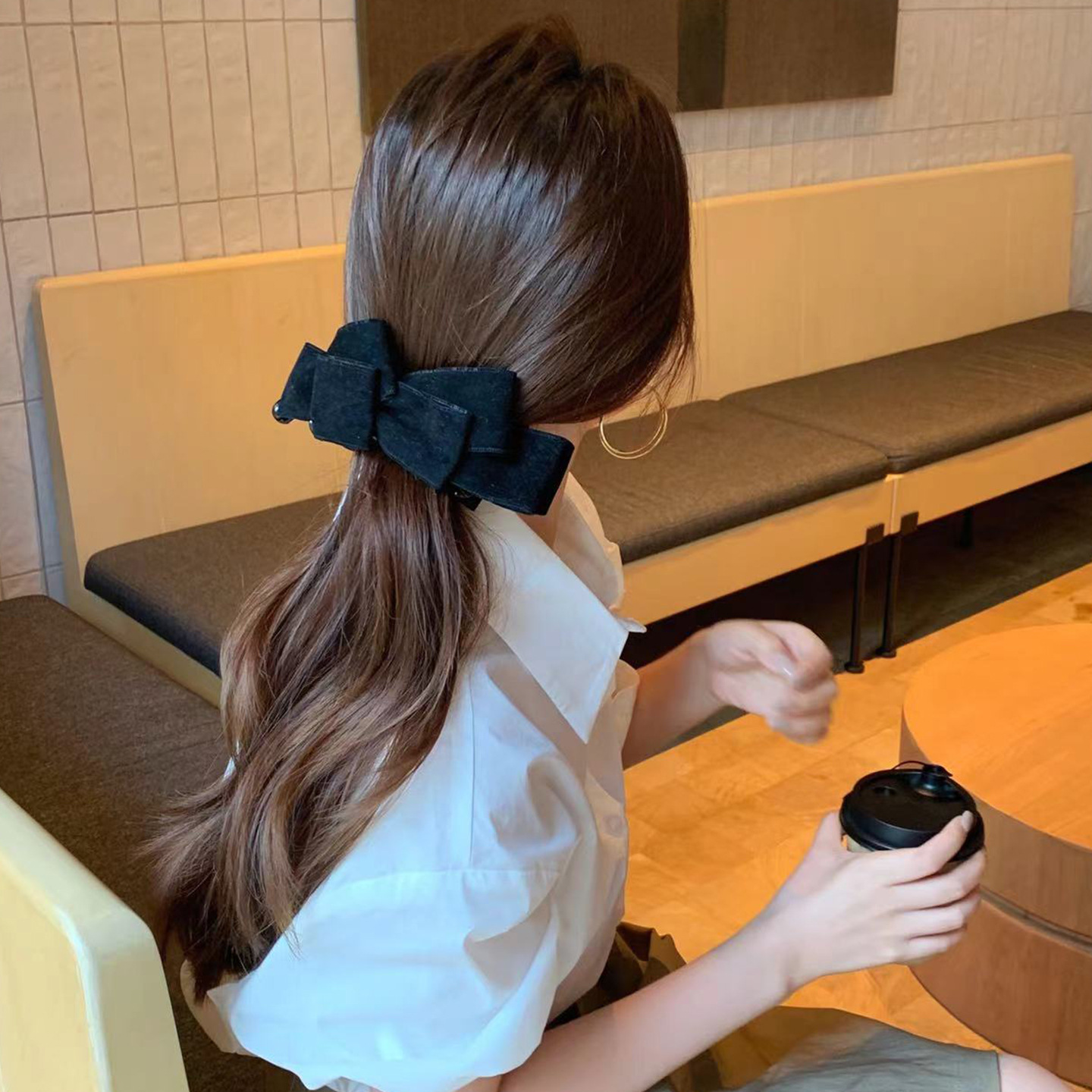 麂皮绒蝴蝶结露思紫香蕉夹高马尾盘发夹韩系百搭发饰女高级感头饰