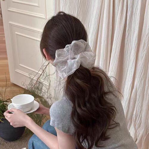 烫钻泡泡网纱大肠发圈女高级感扎头发丸子头发饰头绳新款2026百搭