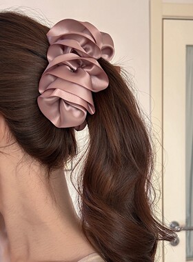 韩系缎面褶皱泡泡花朵香蕉夹女2025新款后脑勺盘发扭扭夹马尾发夹