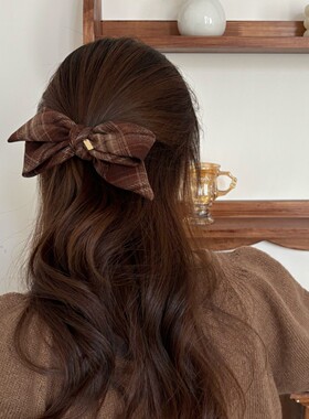 洋气又复古~格子毛呢蝴蝶结懒人夹后脑勺盘发夹减龄少女心发卡