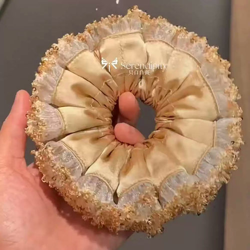 “鎏金系列”复古亮片双层发圈蕾丝重工大肠圈秋冬发饰头饰礼服