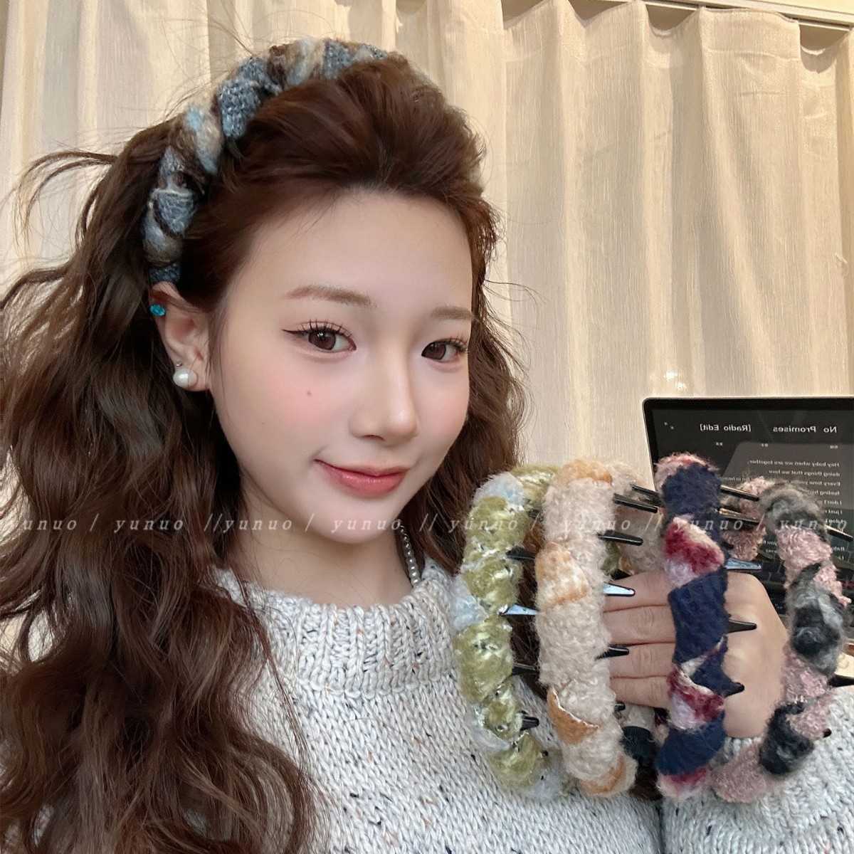 彩色毛呢编织带齿发箍女款秋冬日常外戴高颅顶头箍高级感洗脸发卡