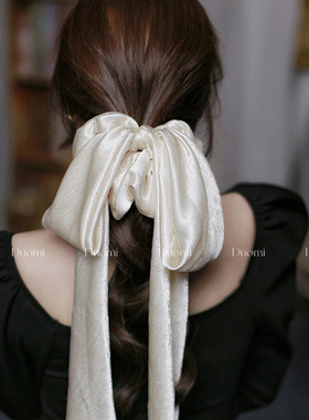 超仙纯色缎面飘带蝴蝶结头绳新款法式大肠发圈长飘带肥肠圈发饰