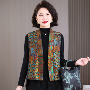 新中式国风复古真丝宋锦马甲背心女2026春季新款中年妈妈洋气马甲