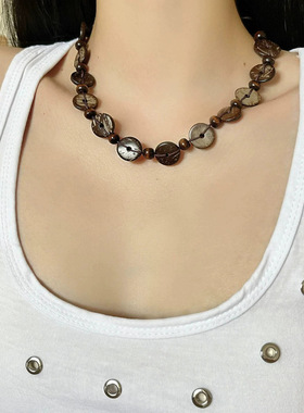 波西米亚民族风椰壳串珠项链女小众设计感轻奢气质百搭秋冬配饰
