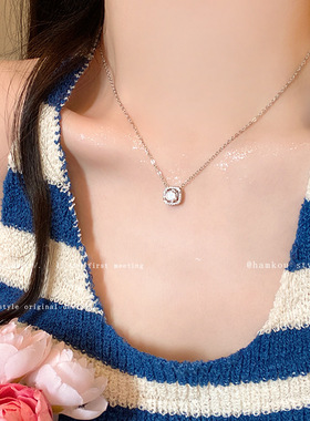 方糖锆石吊坠钛钢项链女银色轻奢小众设计高级感锁骨链气质颈链