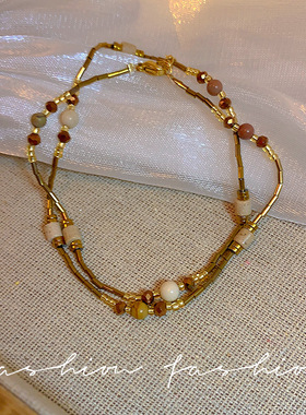 美拉德仿天然石串珠项链女2024新款复古配饰夏季百搭轻奢锁骨链潮