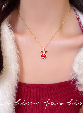 红色兔子钛钢项链女国风轻奢小众锁骨链2025新款气质高级感颈链