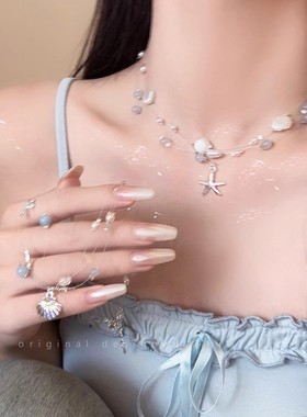 海岛漫旅~海星贝壳珍珠项链女海边度假叠戴锁骨链配裙子颈链配饰