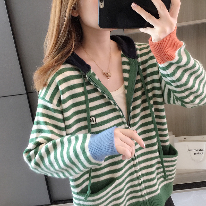 韩系针织衫初秋连帽毛衣外套