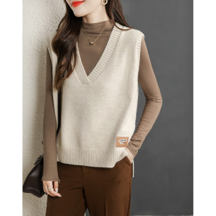 叠穿无袖 春秋季 毛衣坎肩小马夹 爆款 v领针织马甲背心女2023年新款
