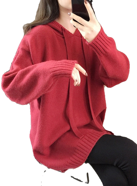 连帽针织衫女装中长款毛衣