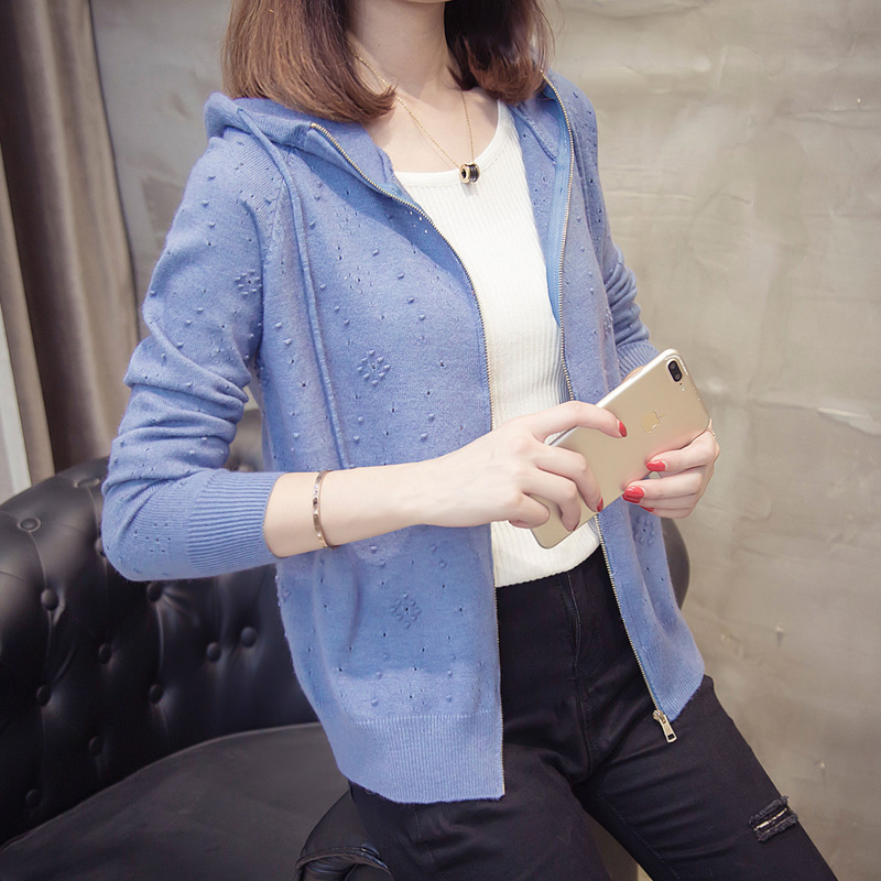 连帽短款长袖毛衣外搭针织衫