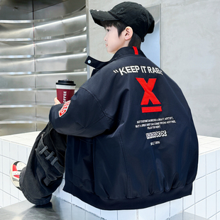 男童夹棉棒球服外套冬季儿童复古加厚棉袄飞行夹克美式刺绣棉服潮