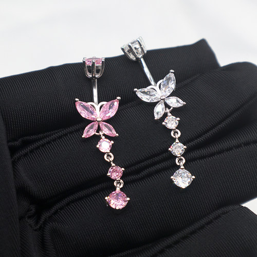 欧美蝴蝶925 银肚脐钉环高档防女养护肚脐眼性感露脐饰品