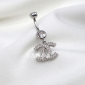 气质肚脐钉925纯银防过敏微镶锆石闪耀字母双C新款 肚环辣妹穿刺