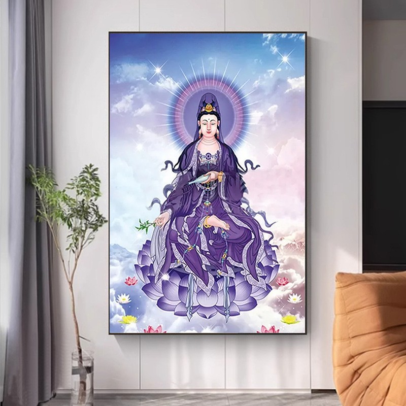 5D钻石画满钻新款客厅佛像菩萨砖石粘点十字绣紫衣观音送子系列