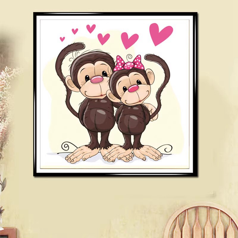 满钻新款卡通动物钻石画5d小幅儿童卧室手工点贴钻十字绣生肖猴子