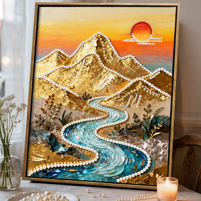 日照金山珍珠自粘画客厅装饰