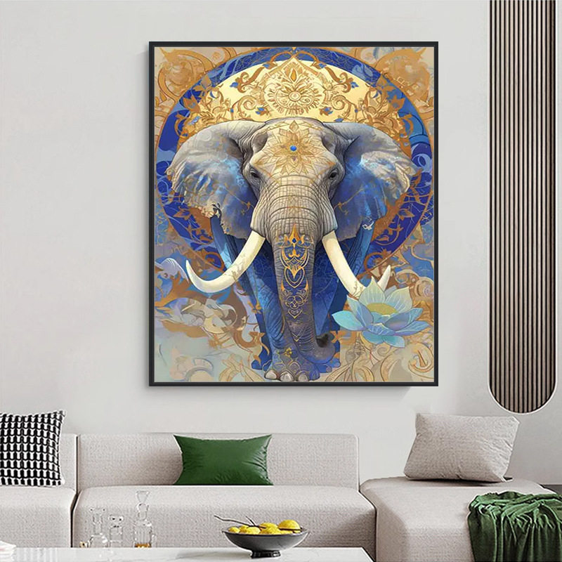 大象玄关钻石画满钻新款吉象客厅吉祥动物挂画线绣十字绣简约现代