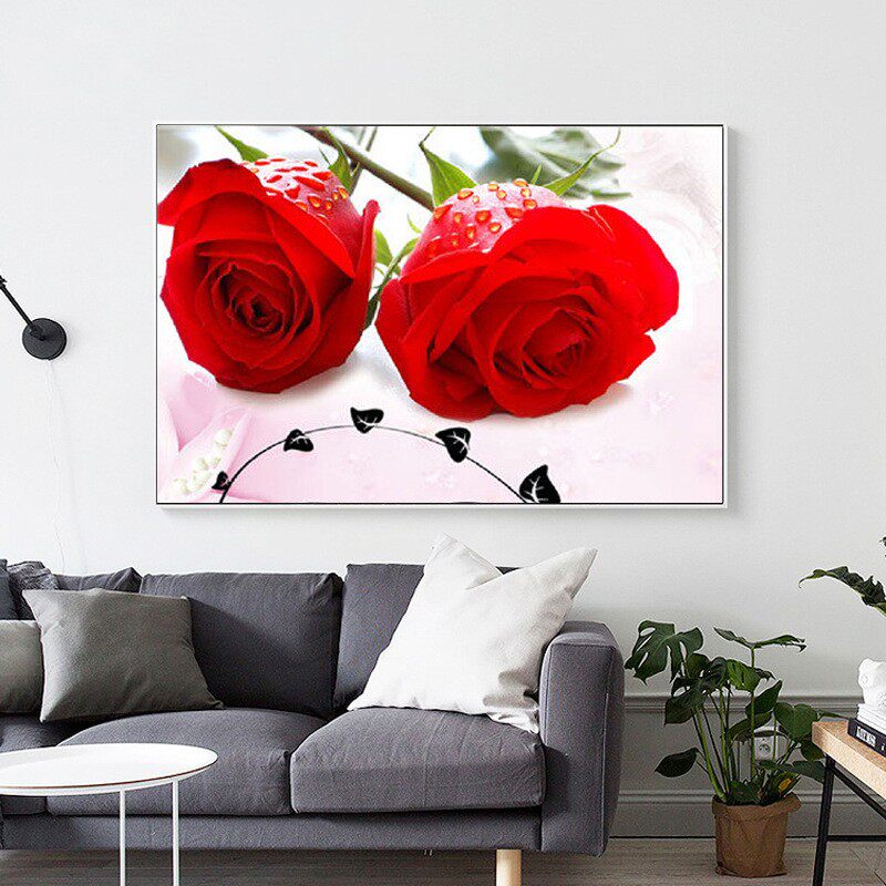 玫瑰花卉钻石画满钻新款客厅点钻粘钻十字绣钻石绣卧室小幅线绣