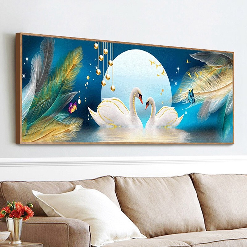 5d新款客厅钻石画手工点钻十字绣满钻贴钻绣天鹅情侣系列卧室床头