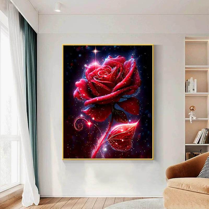红玫瑰钻石画满钻2026新款手工5d点贴钻十字绣客厅满钻植物花卉