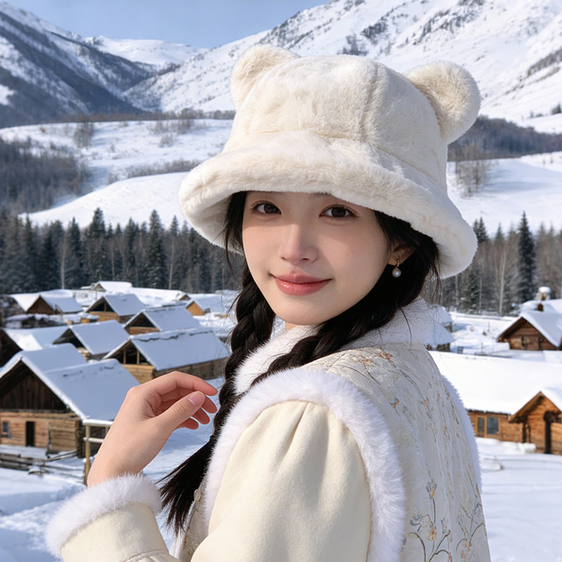 小熊毛绒渔夫帽女士2026新款冬季保暖加厚盆帽百搭显脸小护耳帽子,服饰配件/皮带/帽子/围巾,帽子,淘宝优惠券,粉丝福利购,淘宝优惠卷