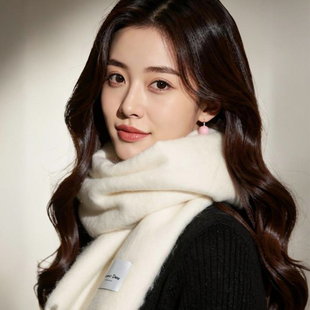 可爱毛绒围巾女士冬季双面针织毛线围巾保暖复古防寒护颈防风围脖