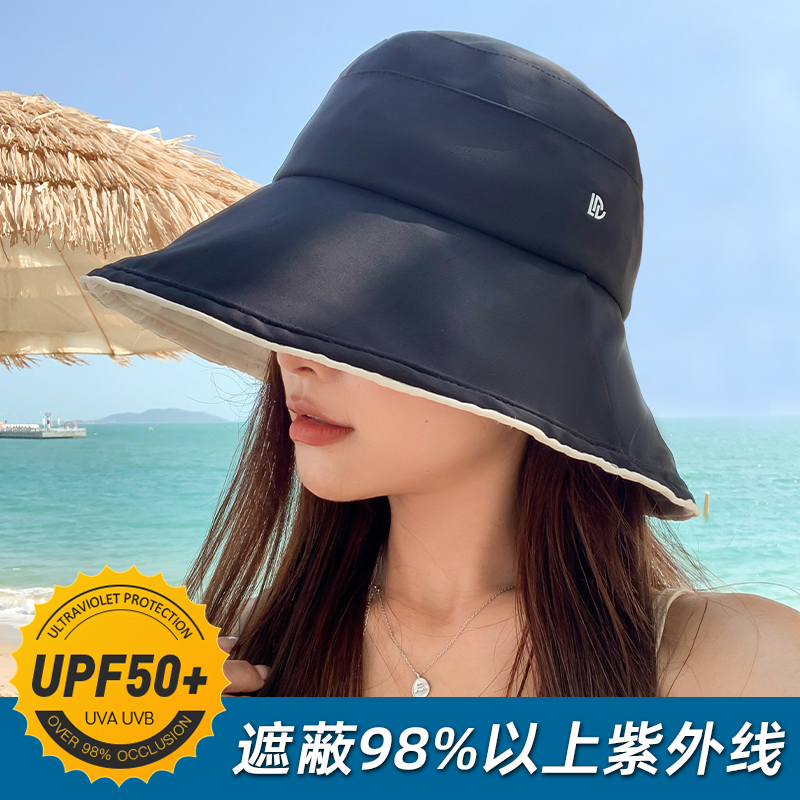 帽子女款防晒渔夫帽2025新款夏季大帽檐遮阳帽防紫外线大头围盆帽