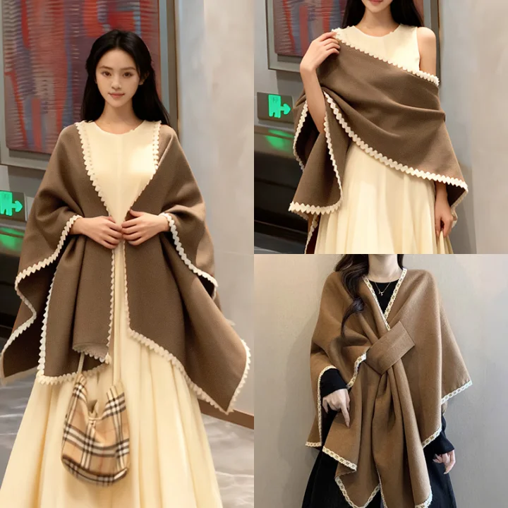 蕾丝花边上衣外搭斗篷2025新款时尚高级感针织开衫外套披肩女秋冬