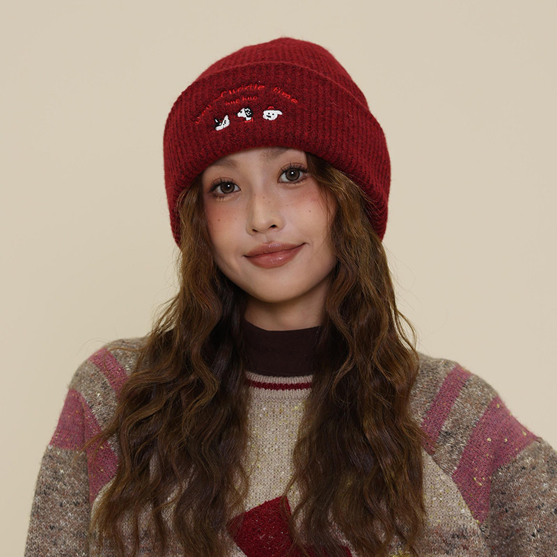 【秋冬时尚】韩系小狗刺绣针织帽