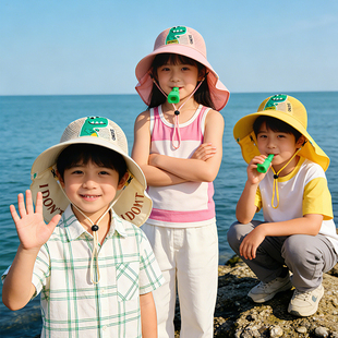 海边游玩儿童大帽檐遮阳帽女孩长披肩护脖颈防晒帽子男宝防紫外线