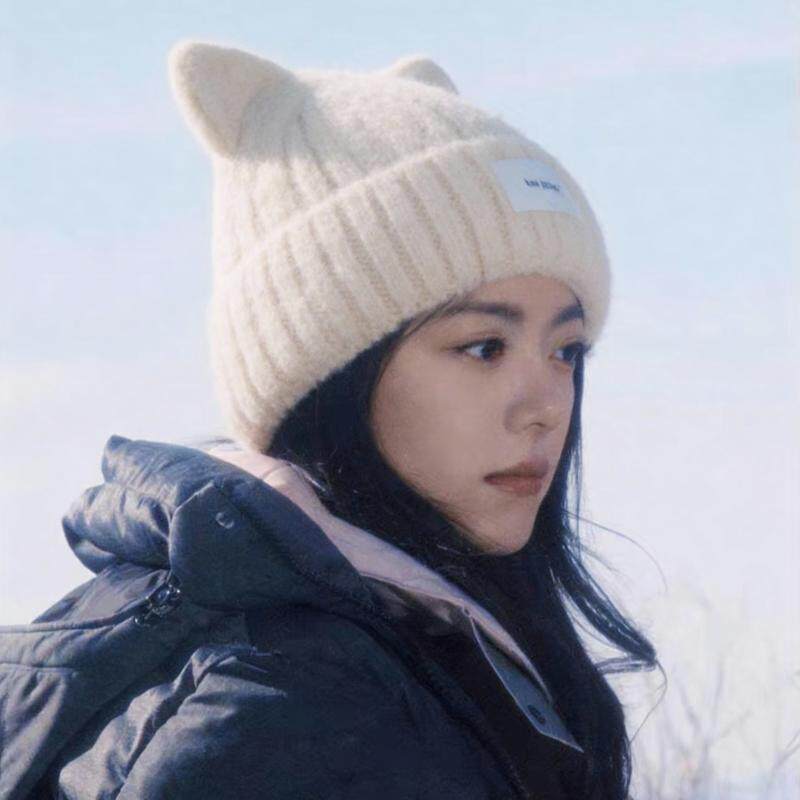 赵今麦同款猫耳朵毛线帽女2026新款冬季保暖针织帽独特漂亮的帽子