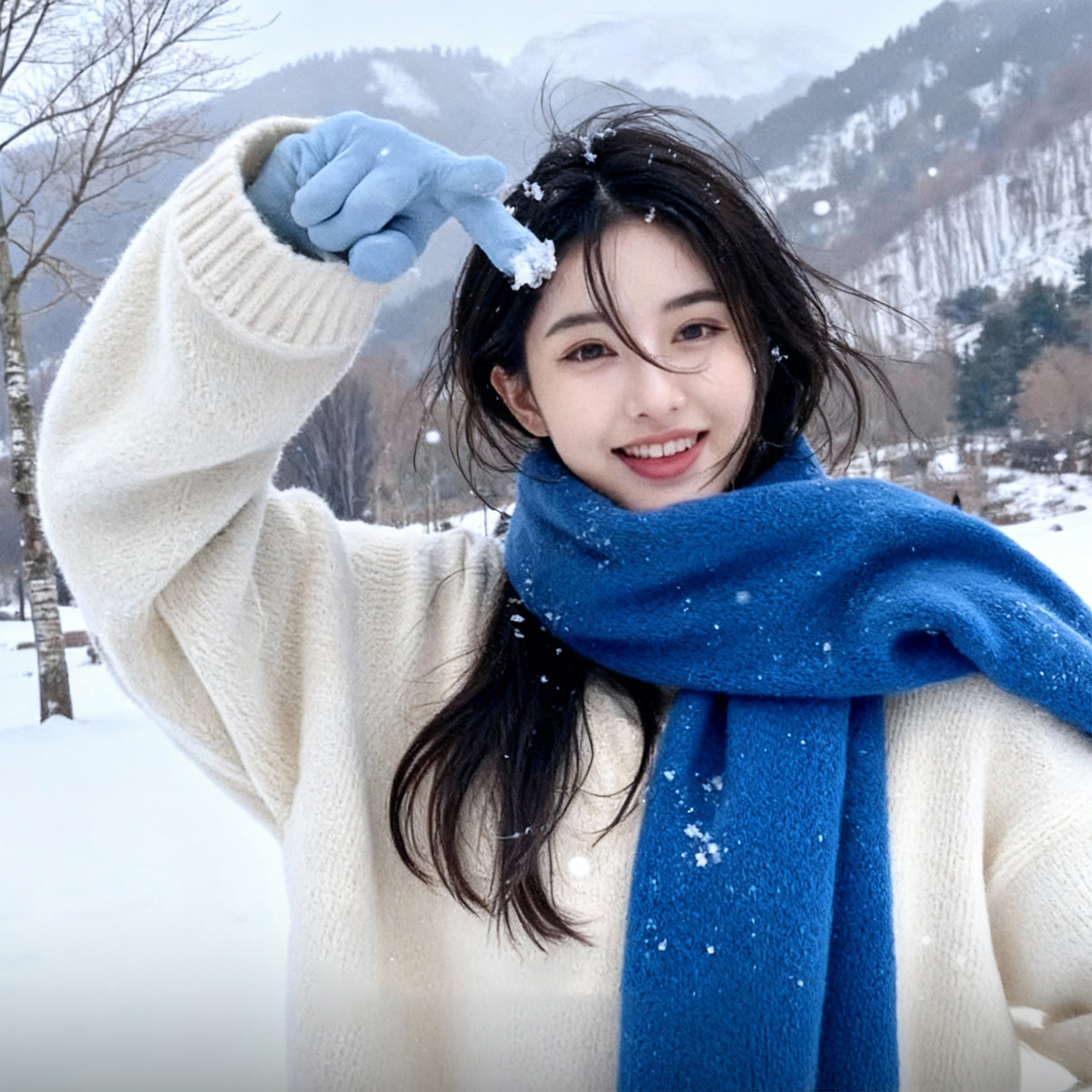 【韩系百搭】保暖显白蓝色围巾