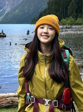 徒步针织帽女2025新款川西旅游户外冷帽黄色帽子冬毛线堆堆帽登山