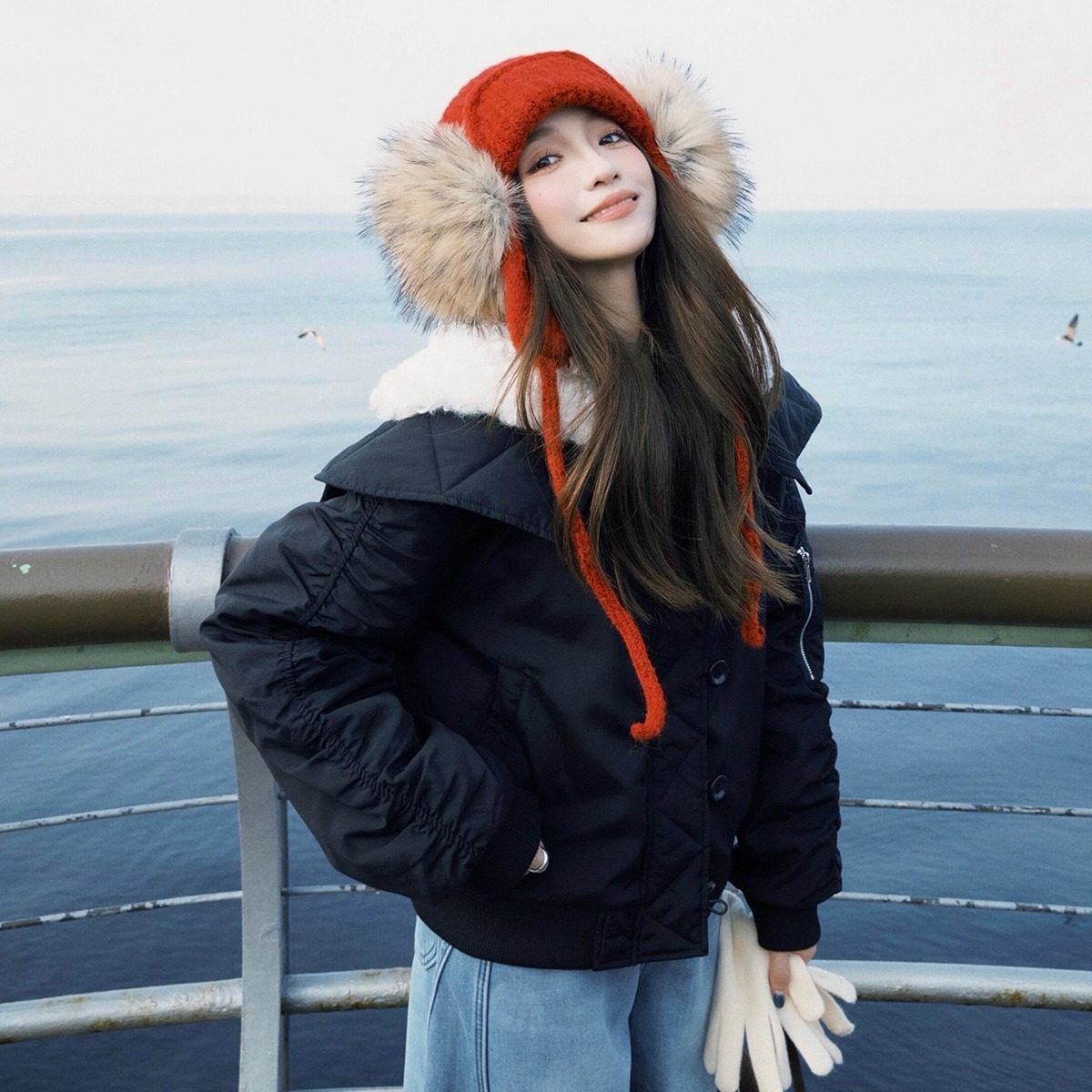 红色毛线帽子女2025新款冬季保暖防风防寒护耳针织帽氛围感雷锋帽