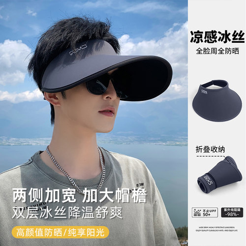 大帽檐两侧加宽可折叠空顶遮阳帽