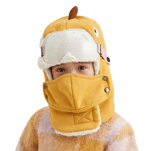 儿童帽子冬季男童防风护脸电动车挡风帽女童冬天保暖防寒雷锋棉帽