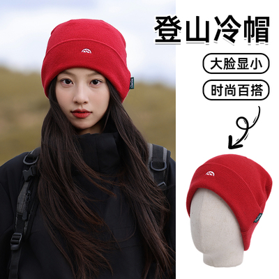 登山冷帽女针织红色帽子2025新款