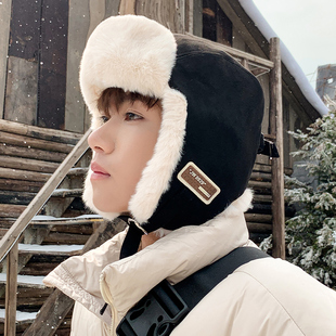雷锋帽男冬季保暖户外防风防寒加绒加厚棉帽子北方毛绒护耳帽男士