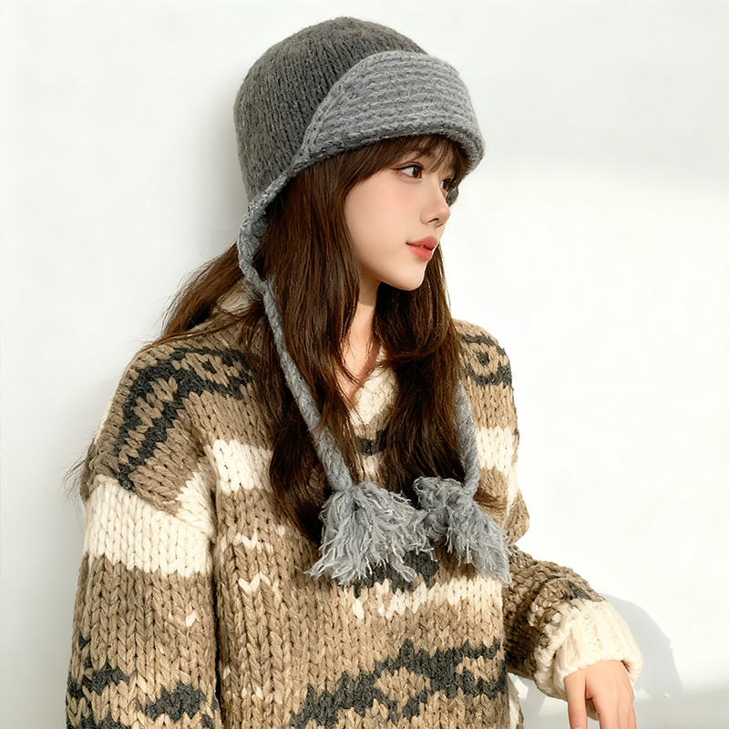 针织可爱飞行帽女士冬季2025新款
