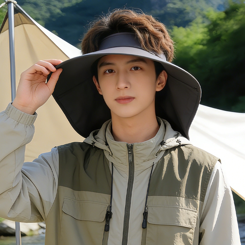 户外露营大檐防晒帽子男夏大披肩