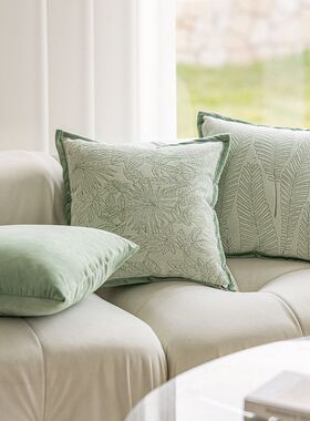 靠枕ins绿色轻靠背靠垫抱枕装饰风沙发床上法式腰套床头北欧客厅