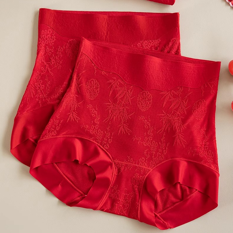国风浮雕提花红色本命年高腰内裤