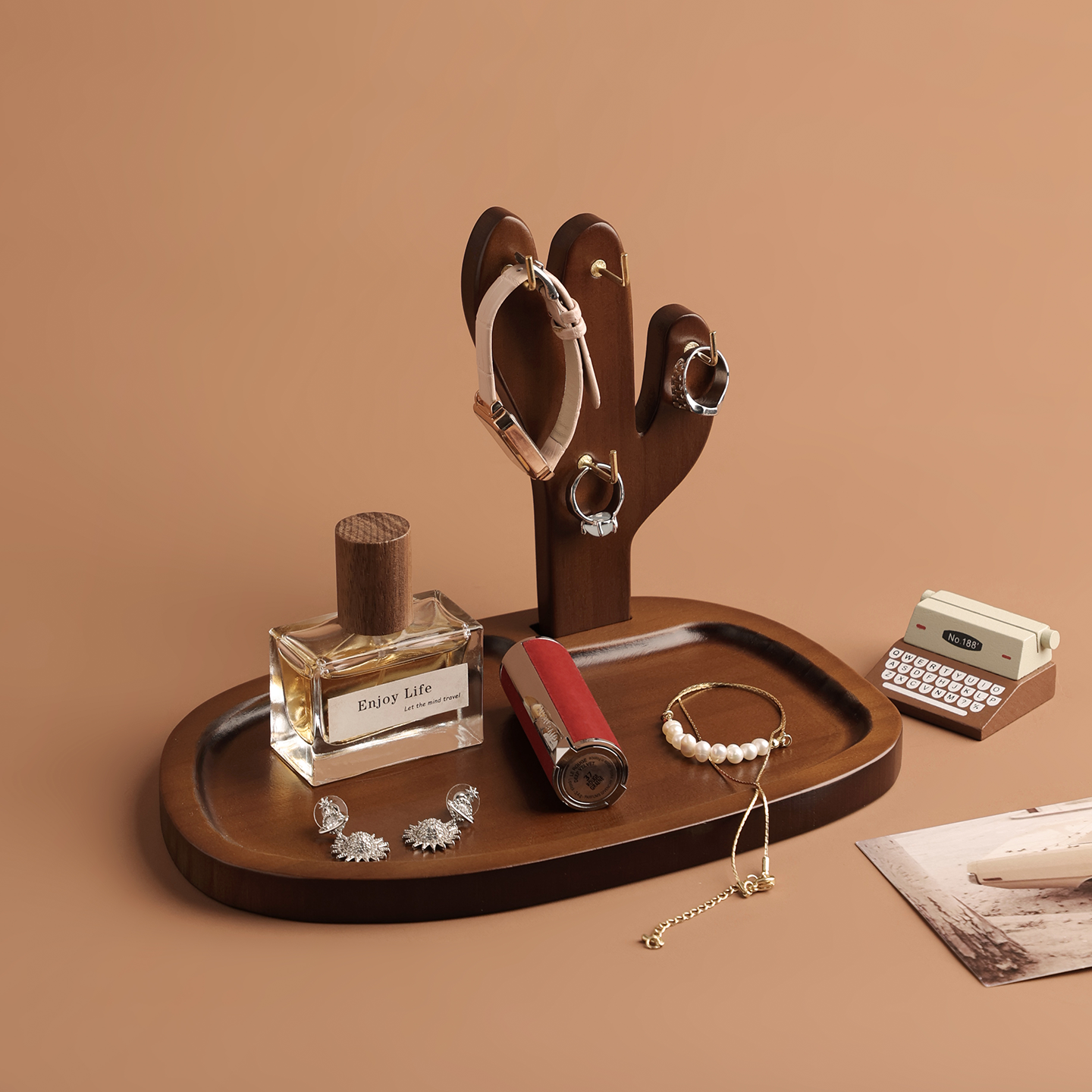 黑胡桃实木玄关钥匙收纳架摆件